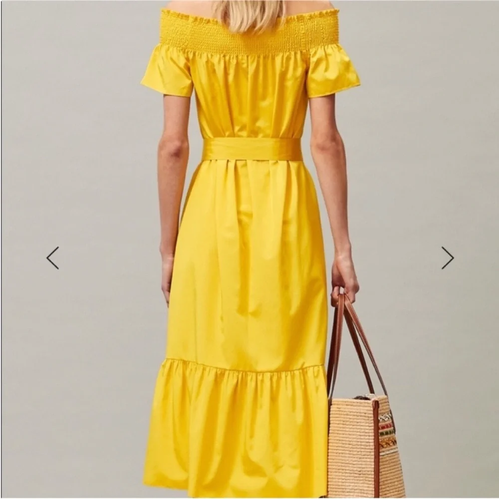 Tory Burch smocked shoulder dress - flaming yellow - Picture 6 of 15